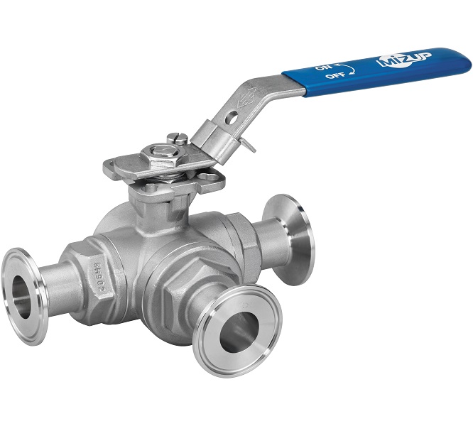 2-Piece 3-Way (L-PORT) Sanitary Ball Valve T-Clamp 1/2 Inch